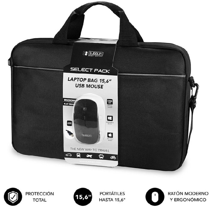 Subblim Select Pack Maletín para Portátil 15,6 pulgadas y Ratón USB Negro